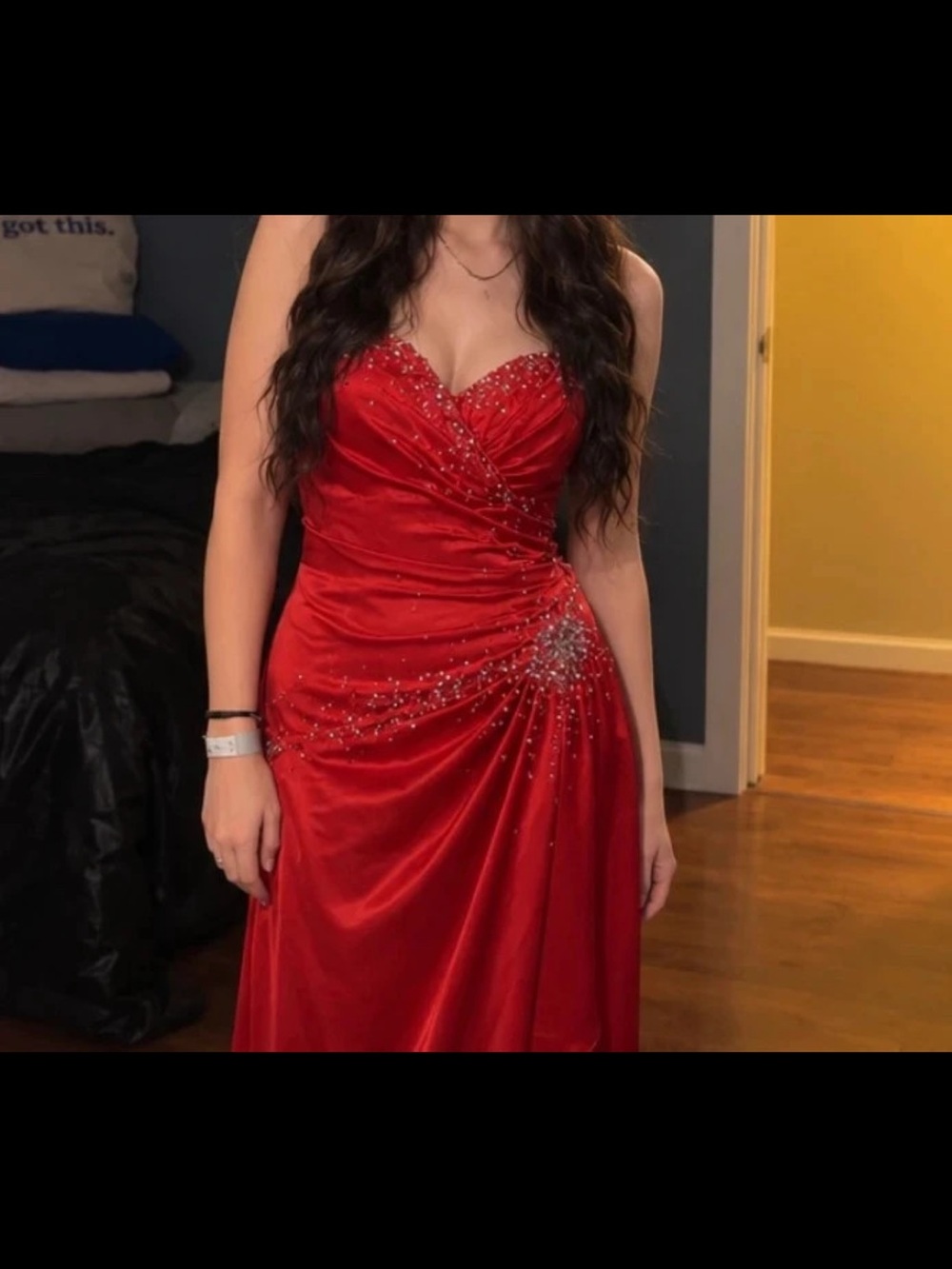 Precious Formals Red Strapless Beaded Gown, Size 10